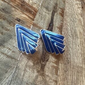 Gold Tone Navy Enamel Earrings Clip-On
